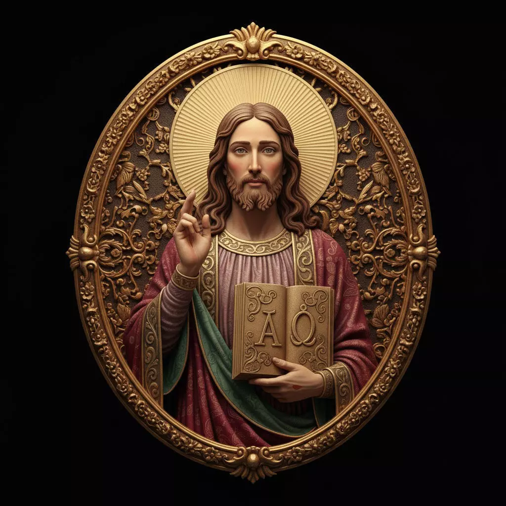 Jesus Christ Byzantine Icon Relief  3D print model_0