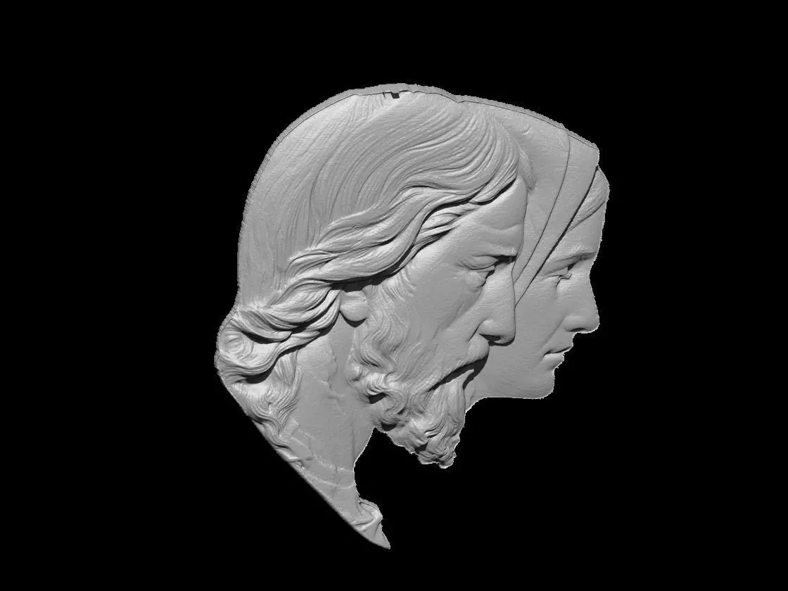 Jesus and Mary Double Profile Relief 3D print model_4
