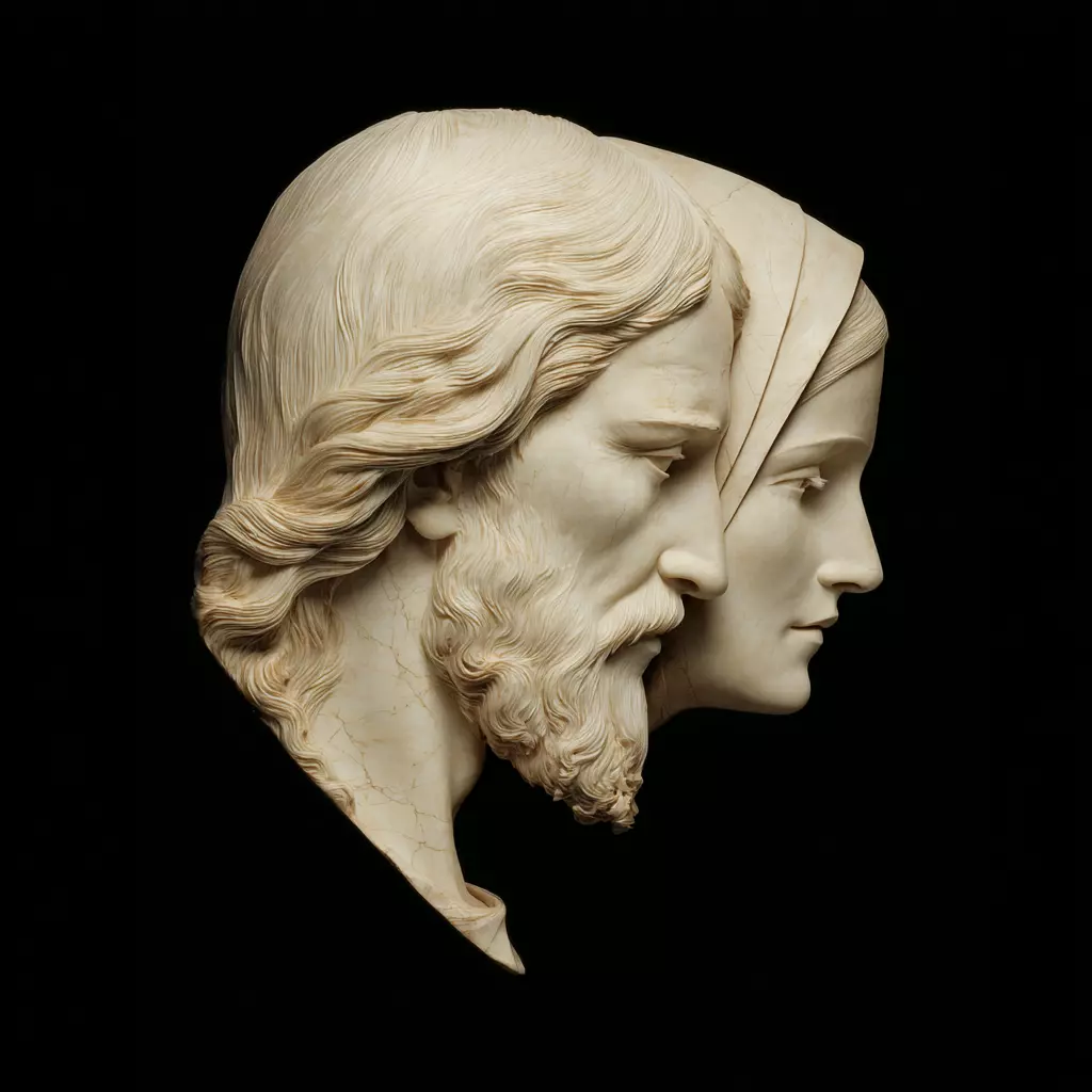 Jesus and Mary Double Profile Relief 3D print model_0