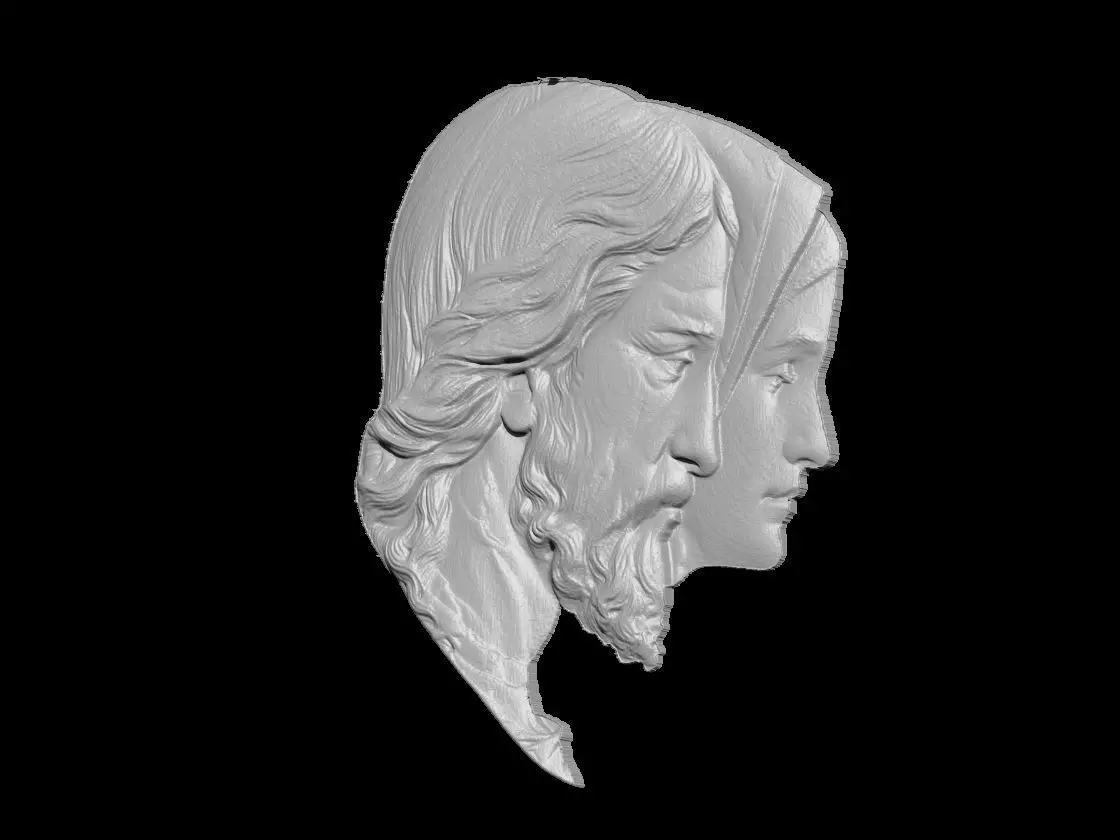 Jesus and Mary Double Profile Relief 3D print model_2