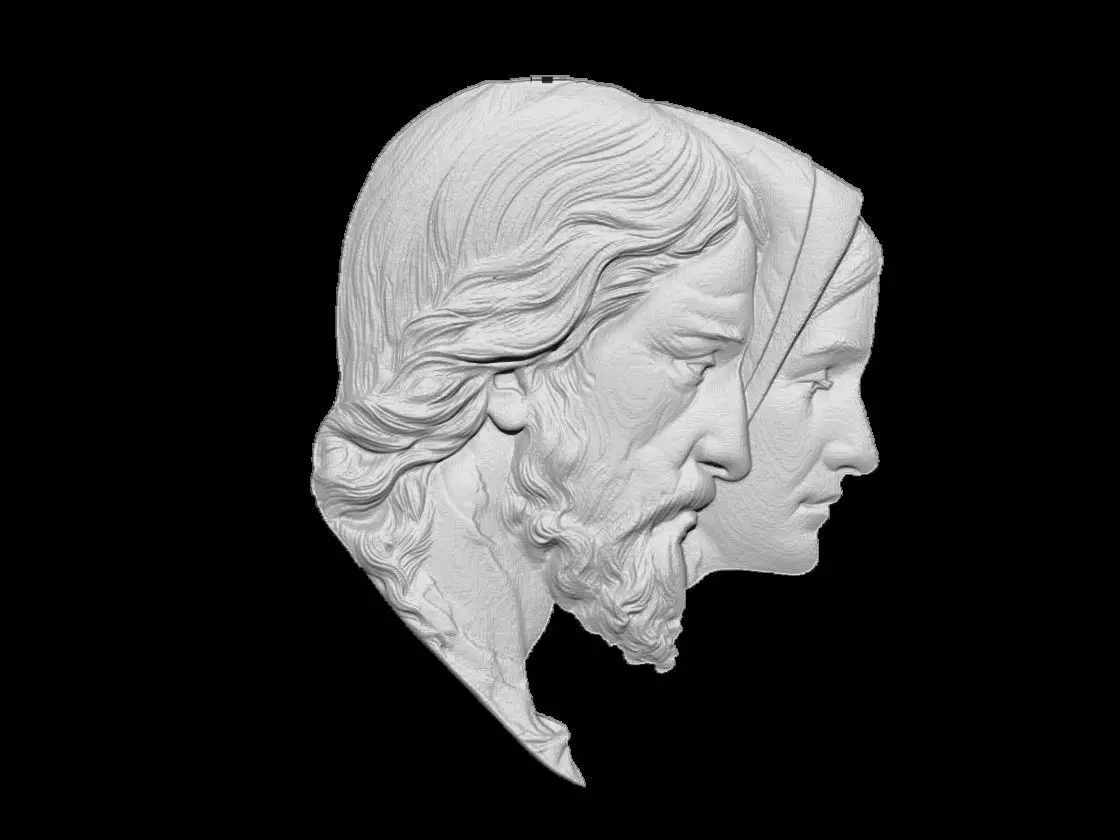 Jesus and Mary Double Profile Relief 3D print model_1