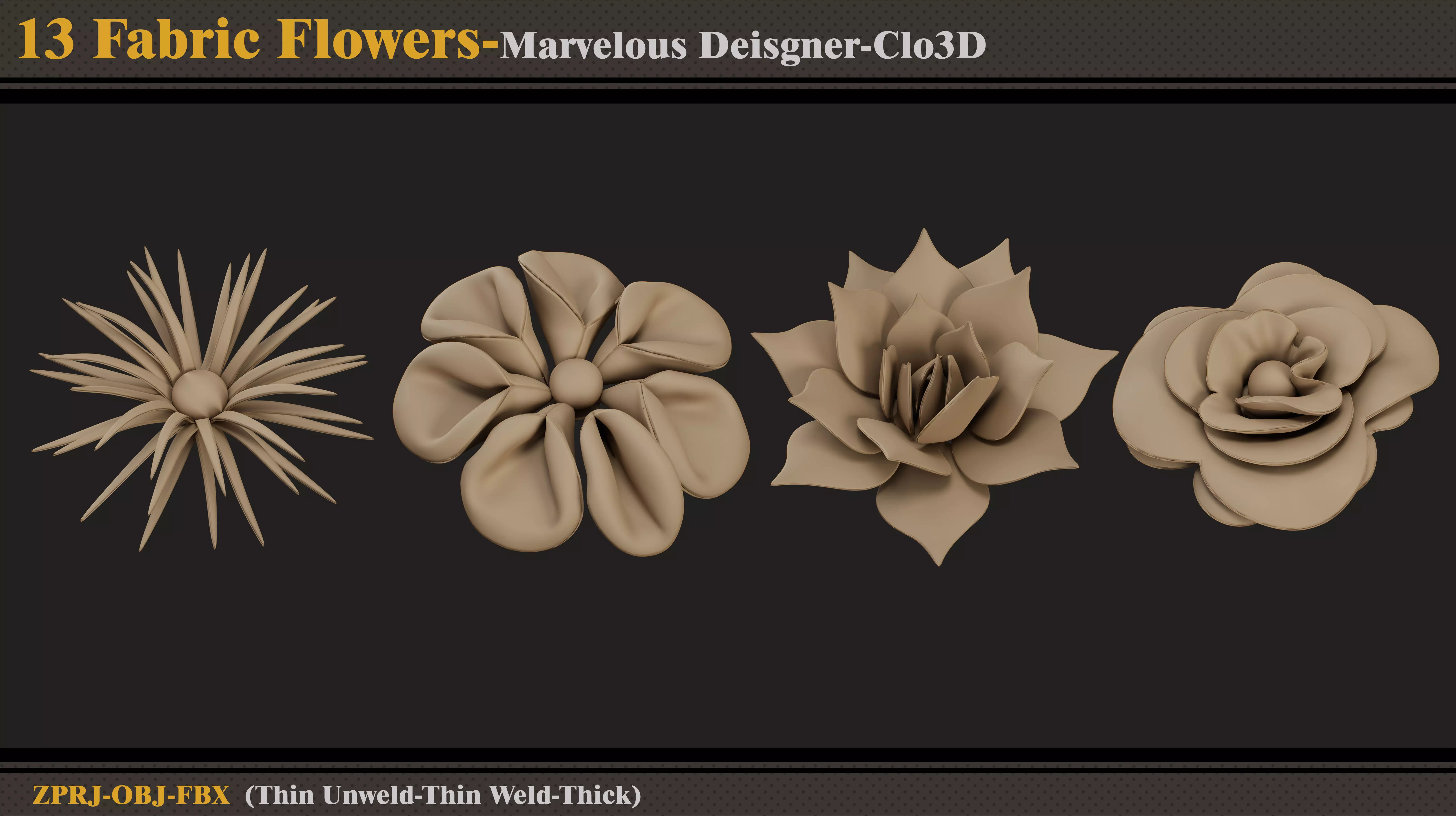 13 Fabric Flowers-MD-Clo3D-ZPRJ-FBX - OBJ 3D model_2