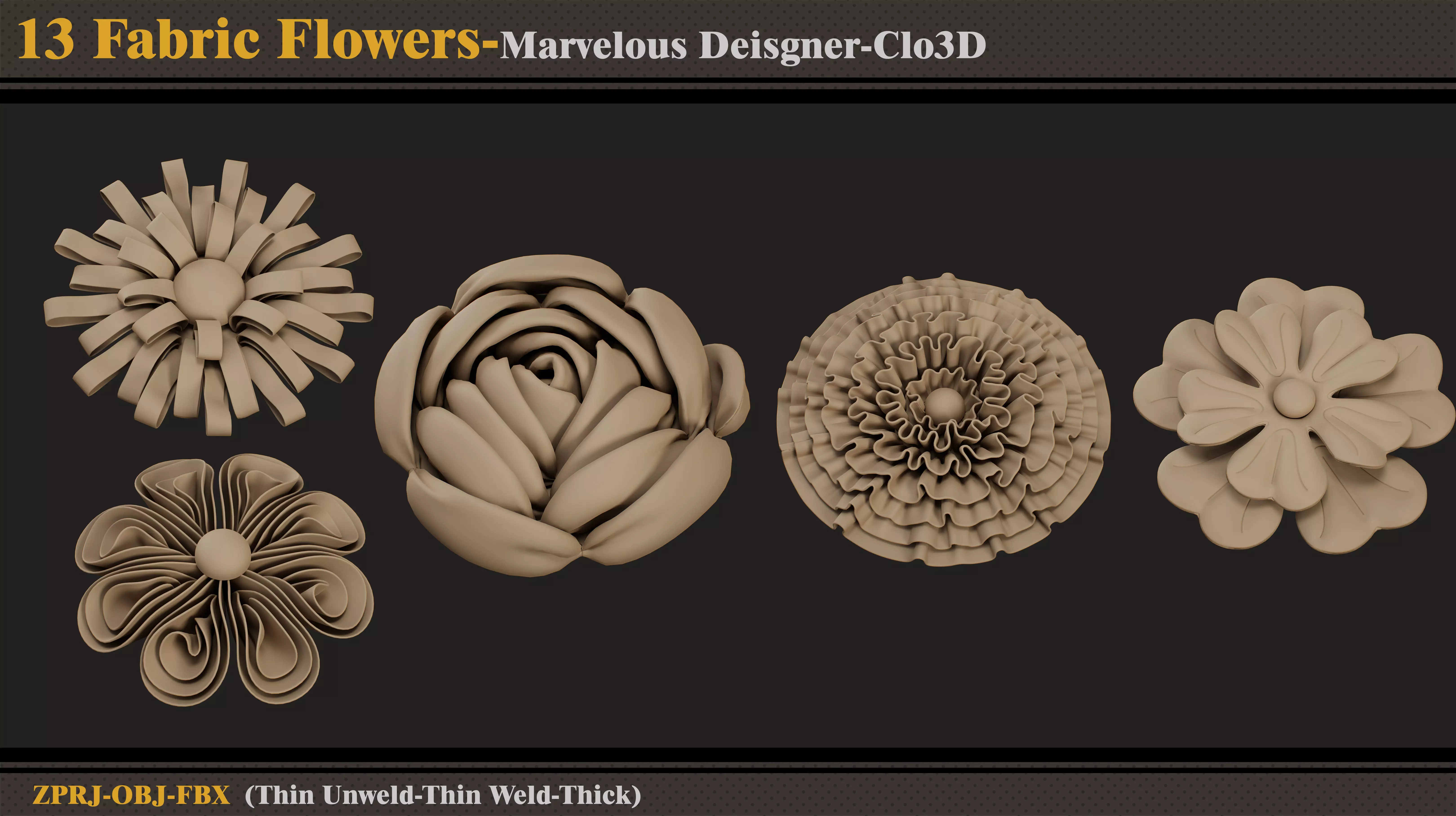 13 Fabric Flowers-MD-Clo3D-ZPRJ-FBX - OBJ 3D model_3