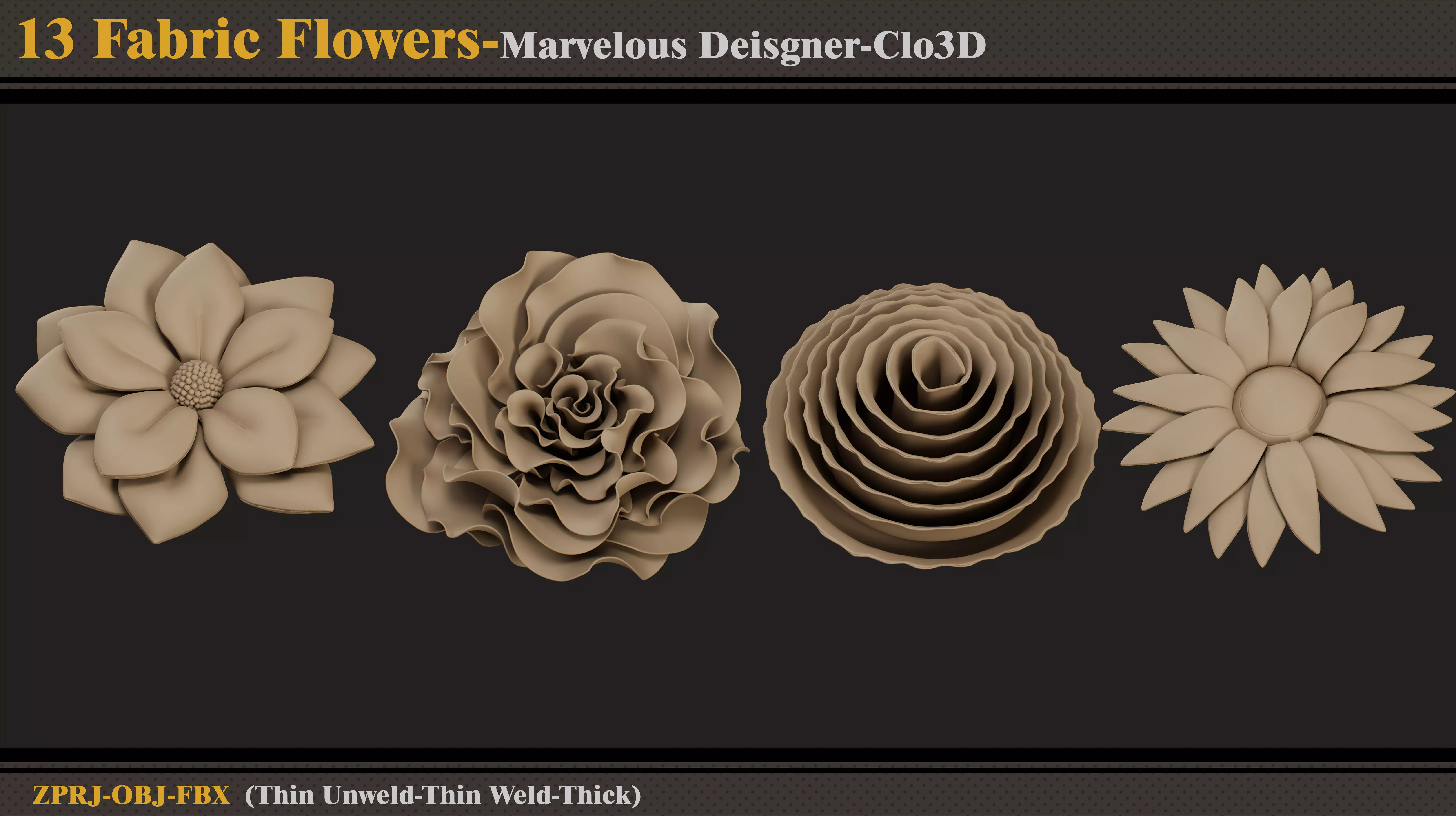 13 Fabric Flowers-MD-Clo3D-ZPRJ-FBX - OBJ 3D model_1