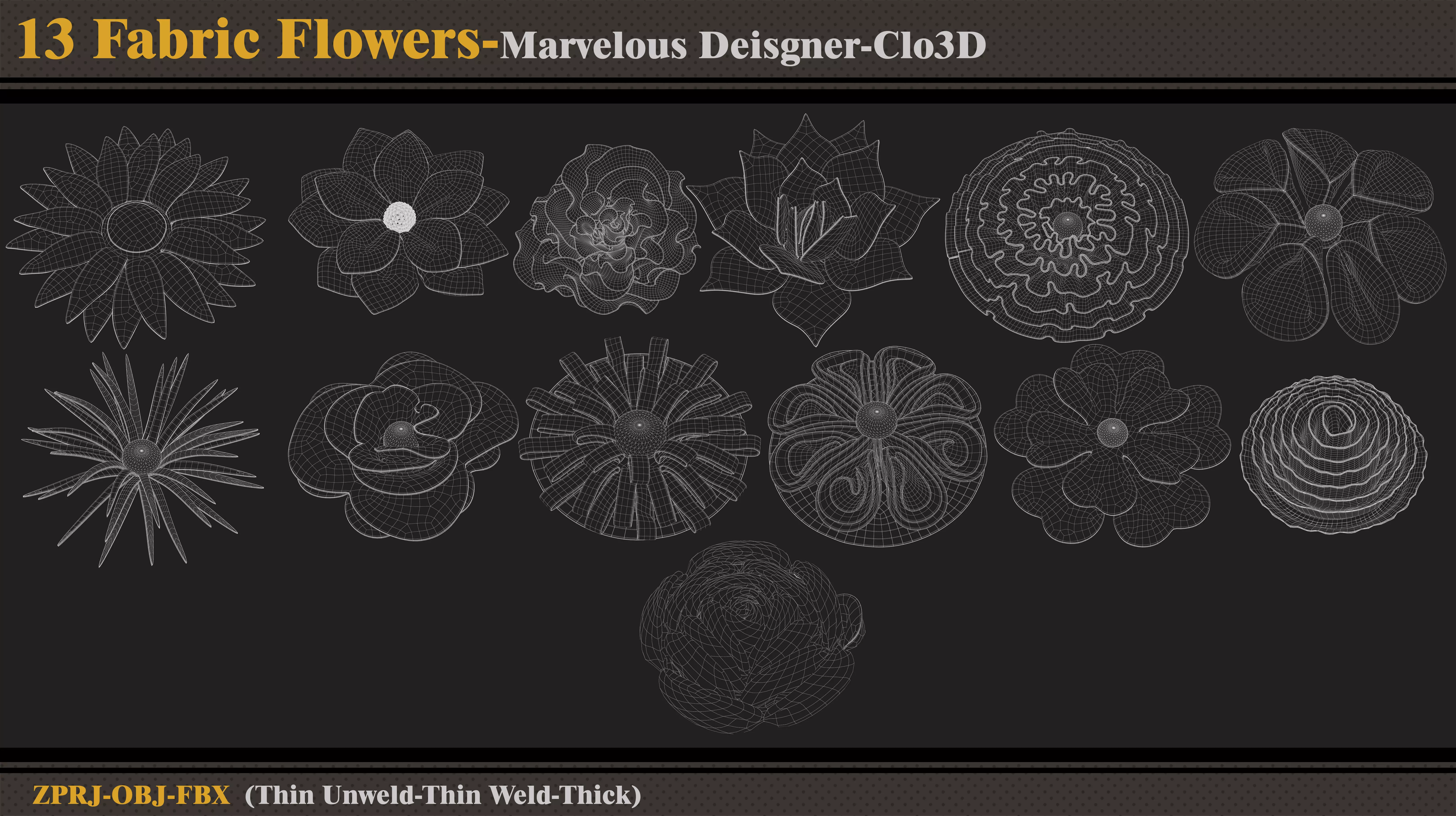13 Fabric Flowers-MD-Clo3D-ZPRJ-FBX - OBJ 3D model_4