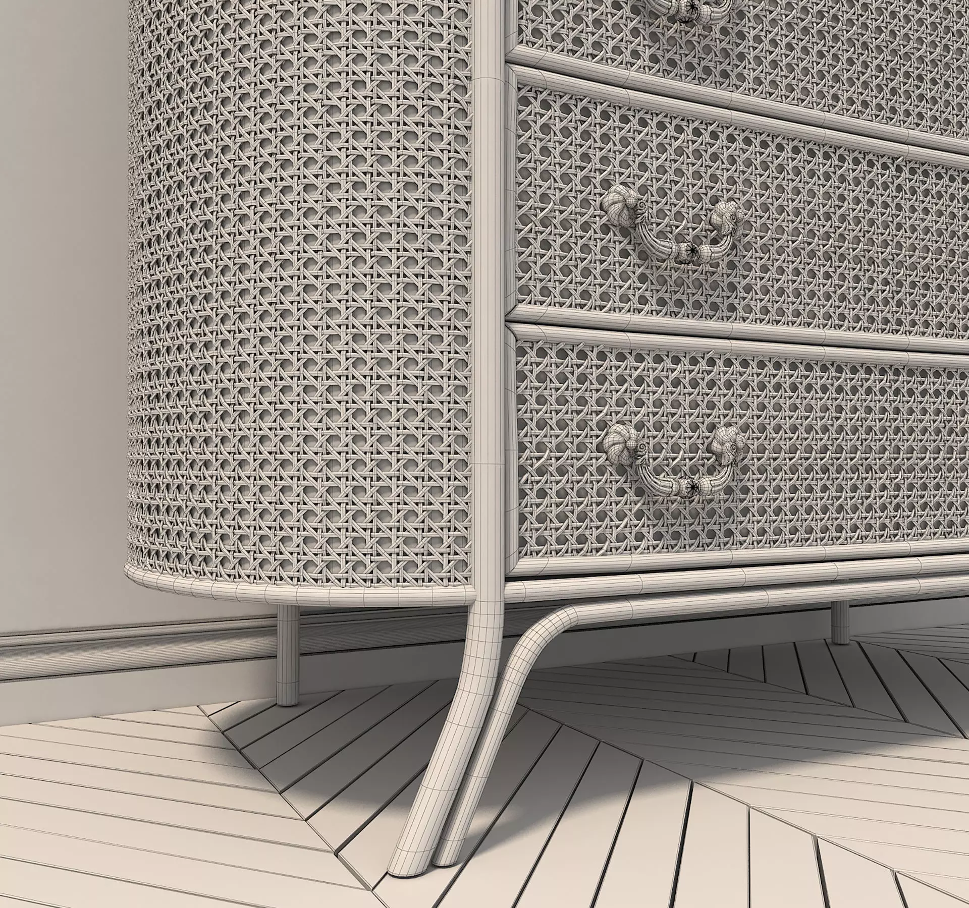 Rattan Sideboard and Decoration 3D model_10