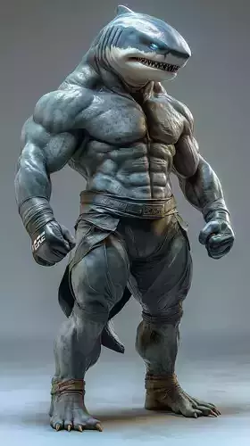 Muscular Shark Warrior Character Anthropomorphic Fighter Boxing