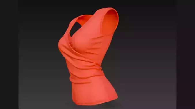 Red Wrap-Front Sleeveless Ladies Top 3D Model 3D model