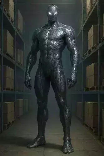 Dark Muscular Figure Shadowy Humanoid Warehouse Spyder Man
