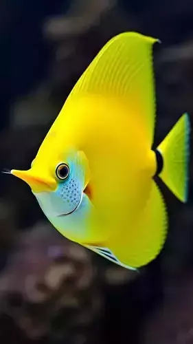 Vibrant Yellow Fish Brightly Colored Marine Blue Spots Long Fins