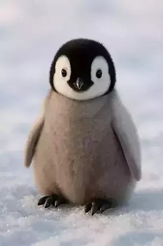 Adorable Baby Penguin Lowpoly Fluffy Chick Big Eyes Snow