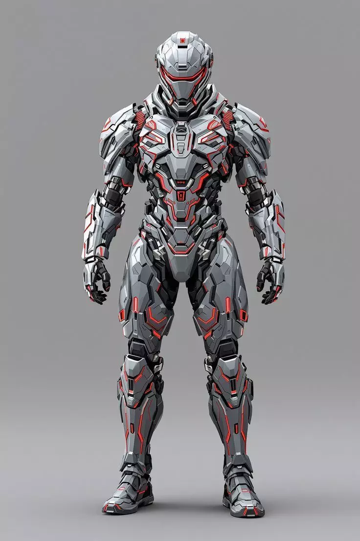 Futuristic Armored Soldier High-Tech Combat Suit Red Accents Low-poly 3D model_0