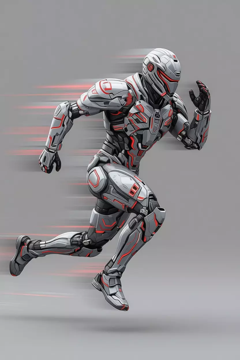 Futuristic Armored Soldier High-Tech Combat Suit Red Accents Low-poly 3D model_5