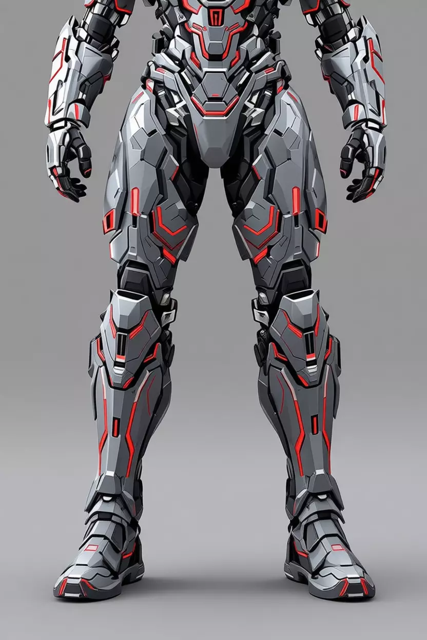Futuristic Armored Soldier High-Tech Combat Suit Red Accents Low-poly 3D model_3