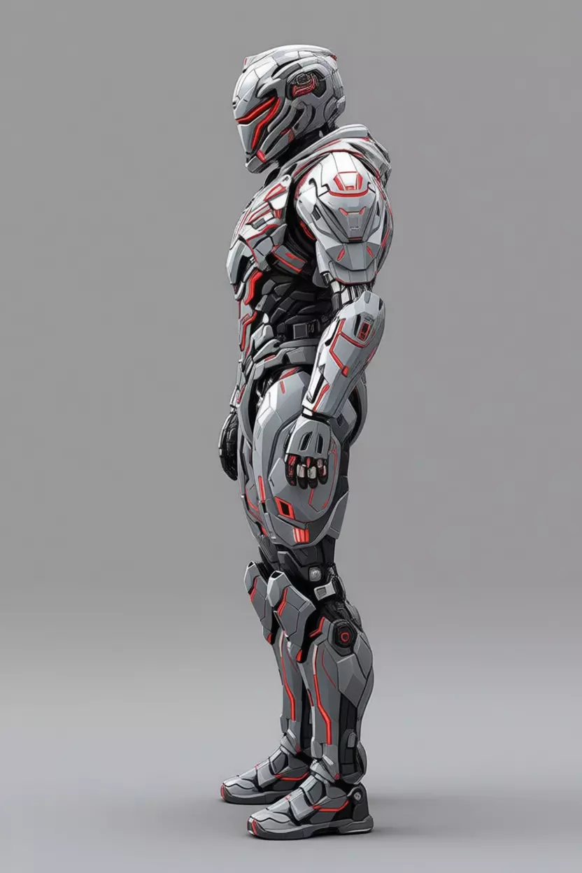 Futuristic Armored Soldier High-Tech Combat Suit Red Accents Low-poly 3D model_4