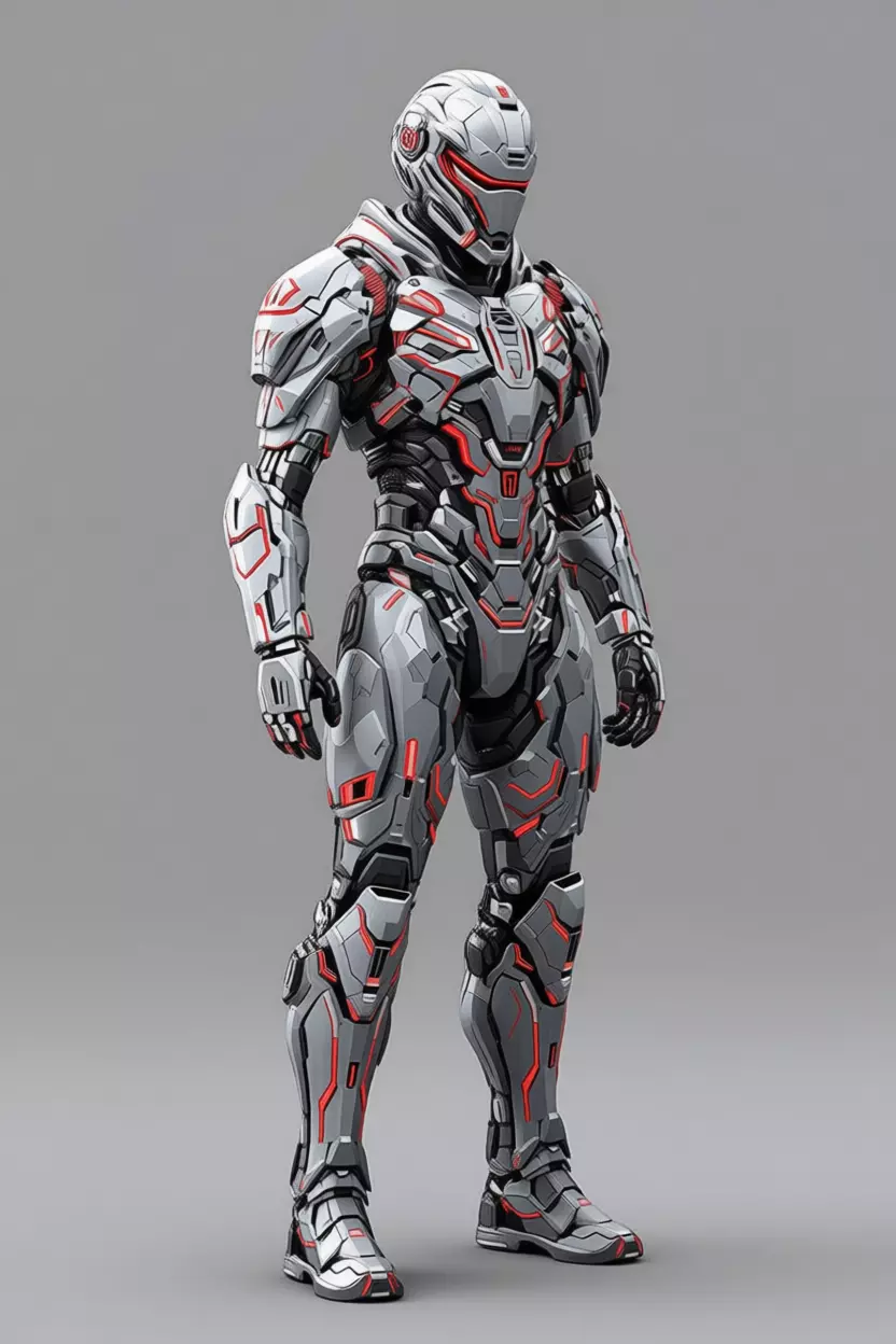 Futuristic Armored Soldier High-Tech Combat Suit Red Accents Low-poly 3D model_1