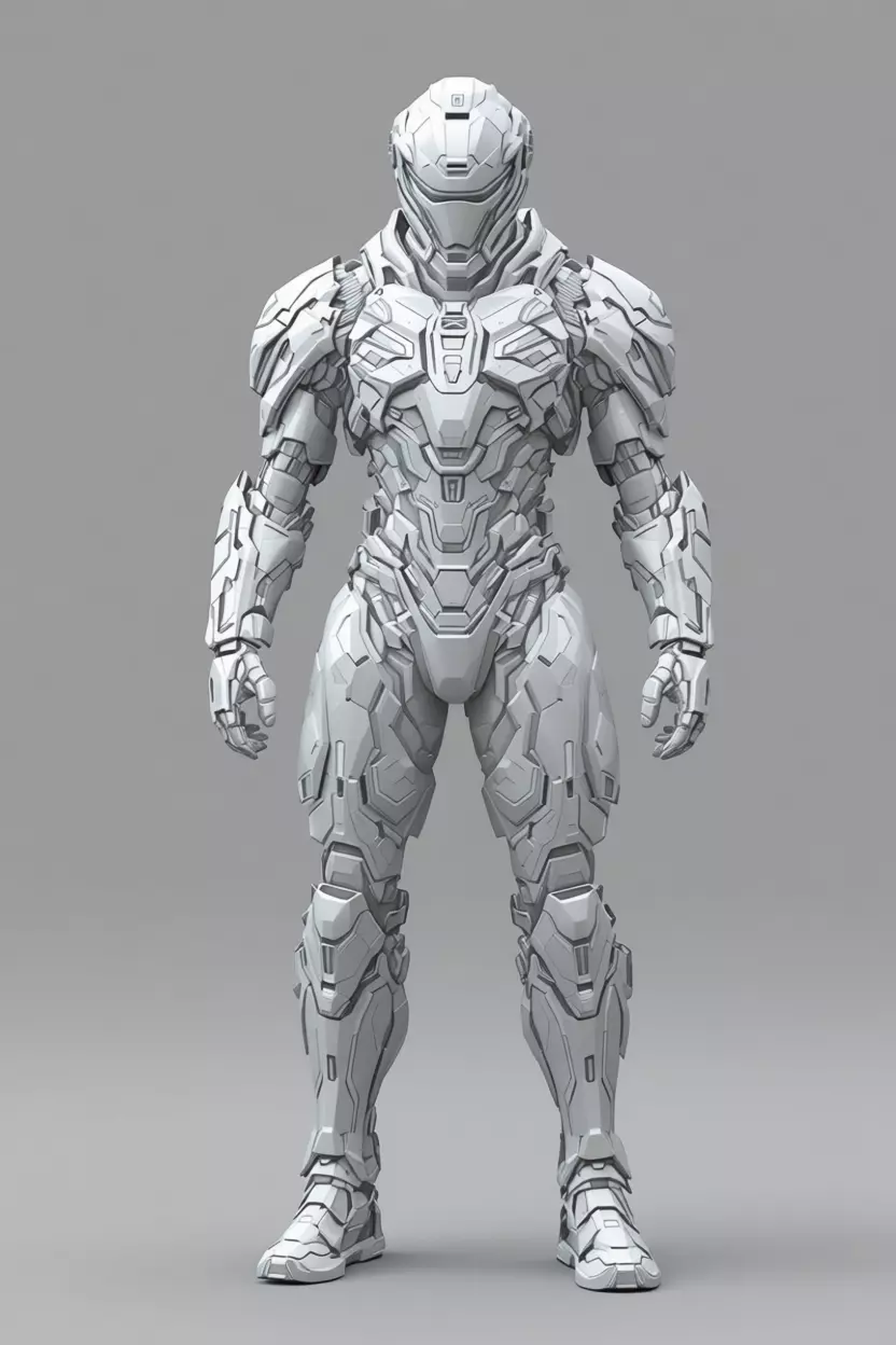 Futuristic Armored Soldier High-Tech Combat Suit Red Accents Low-poly 3D model_8