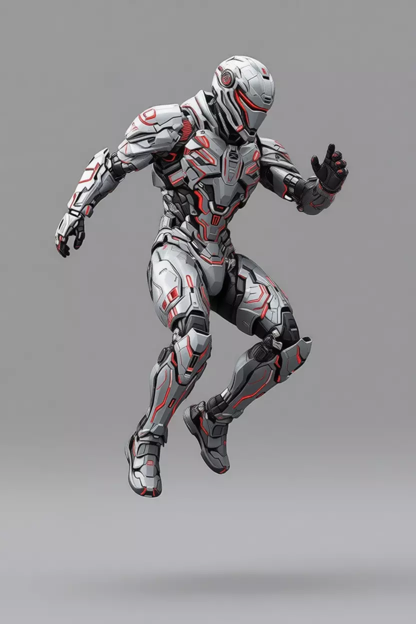 Futuristic Armored Soldier High-Tech Combat Suit Red Accents Low-poly 3D model_7