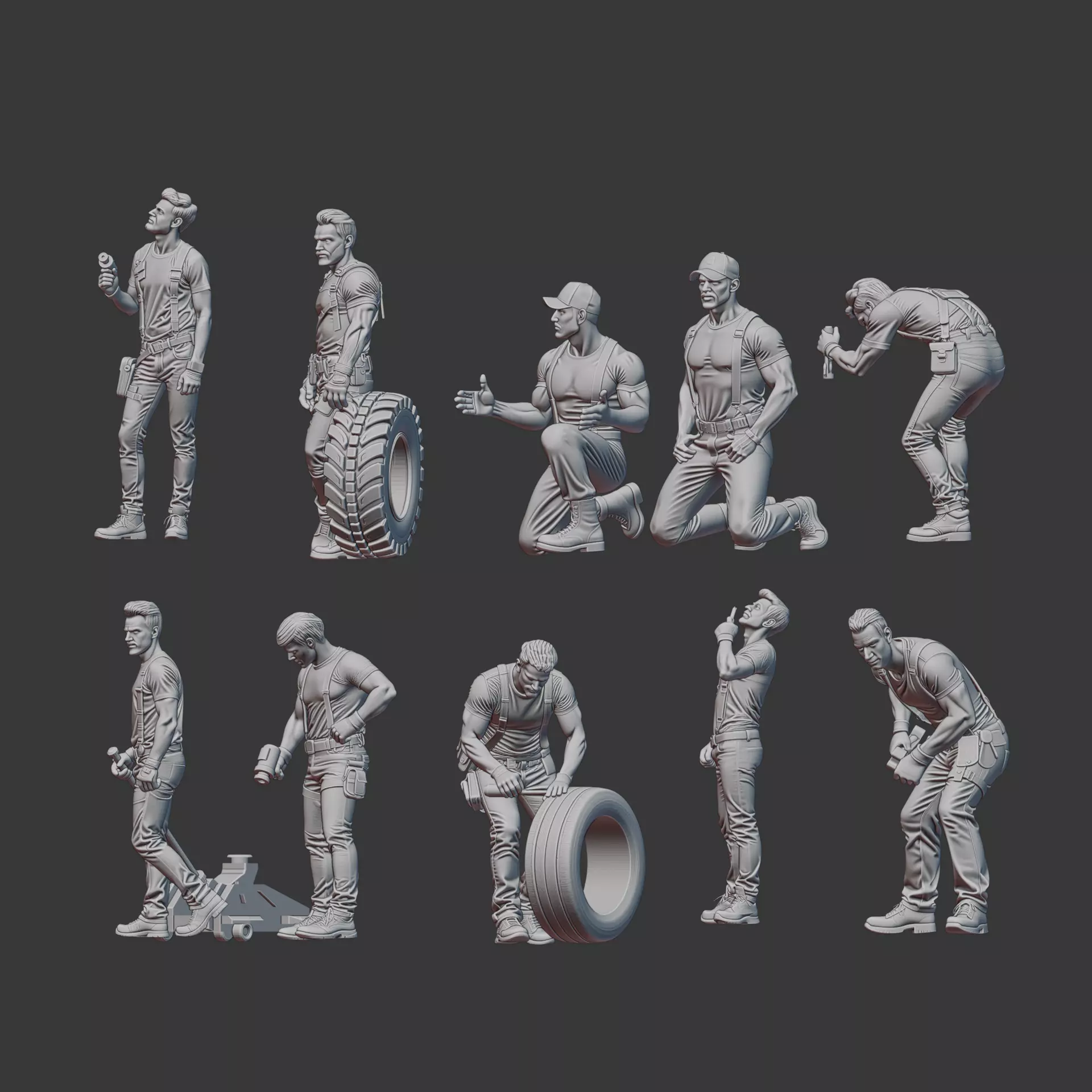 Garage car mechanic repair figure pack 2 3D print model_1