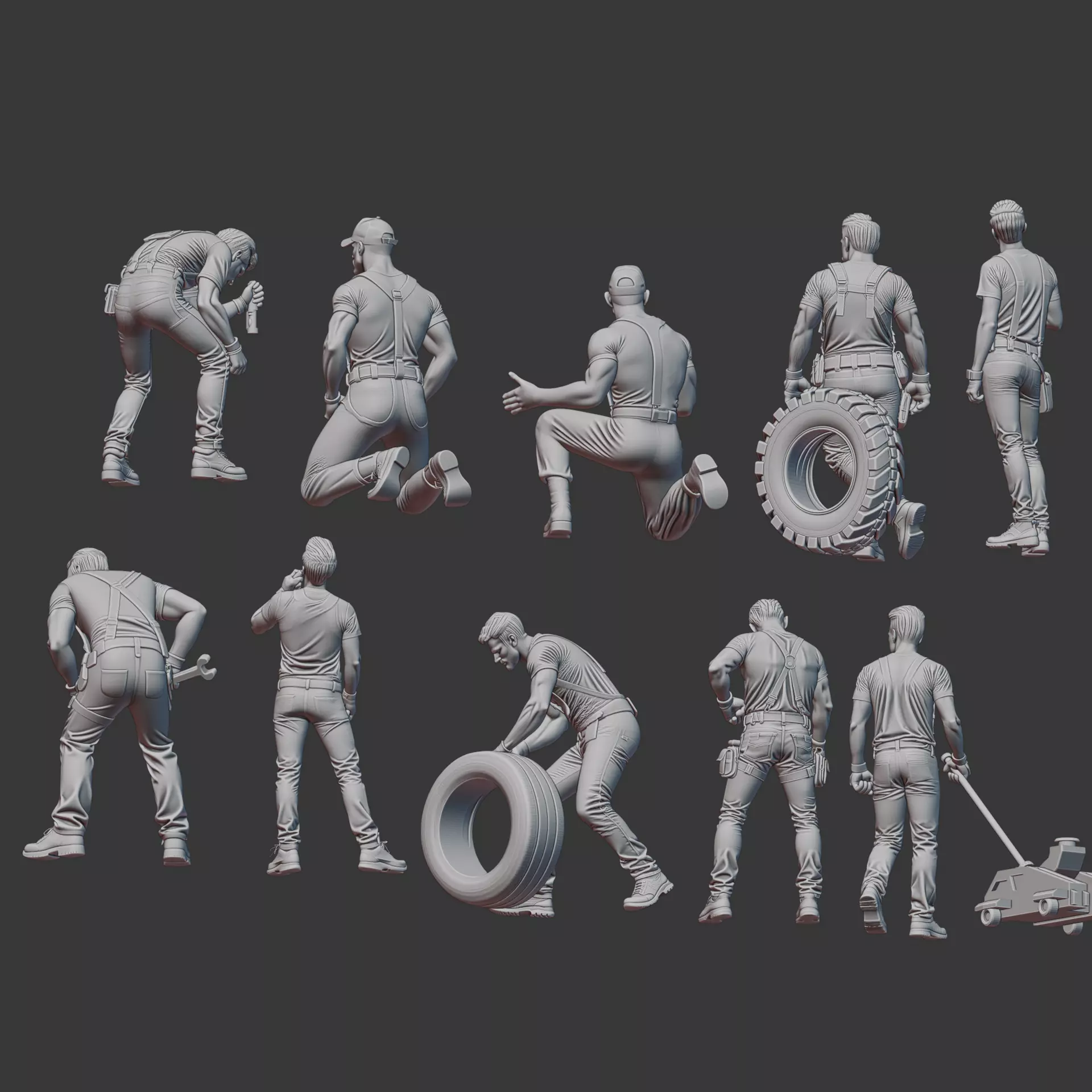 Garage car mechanic repair figure pack 2 3D print model_5