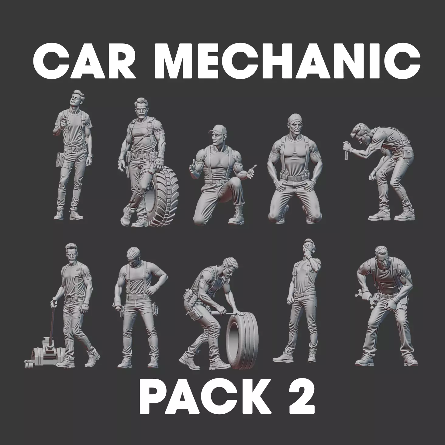Garage car mechanic repair figure pack 2 3D print model_0