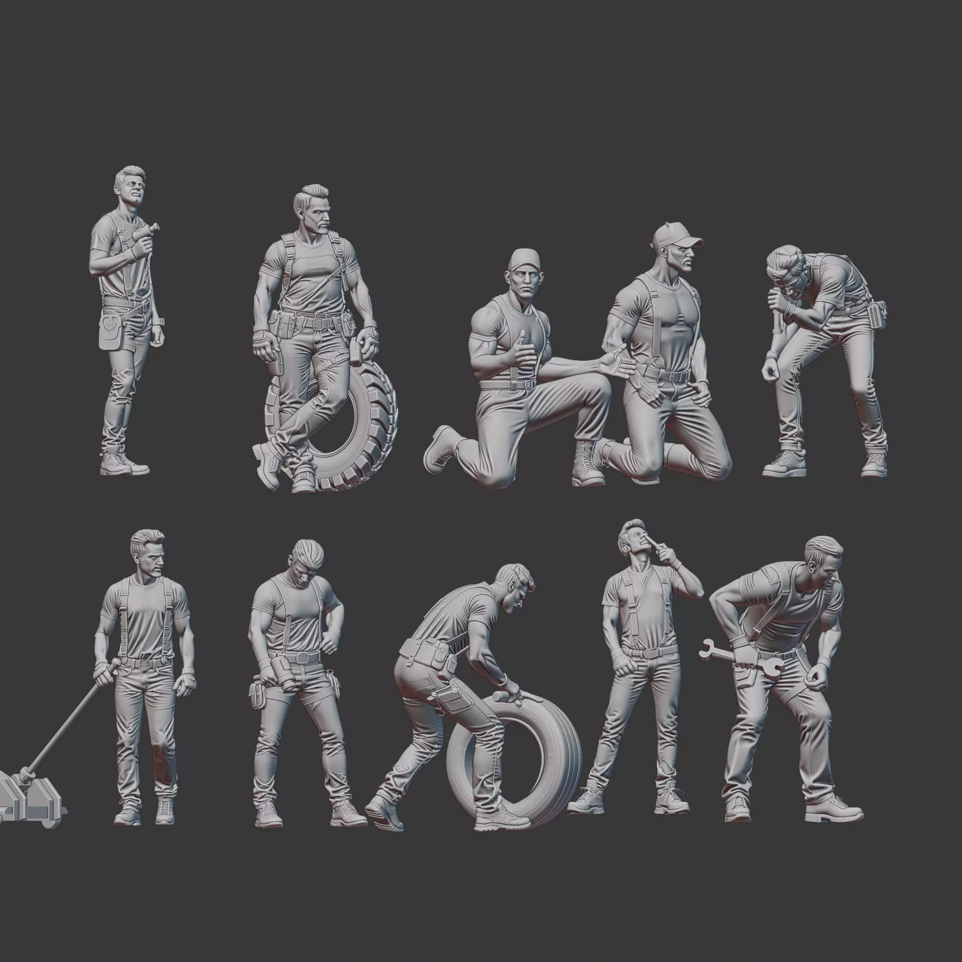 Garage car mechanic repair figure pack 2 3D print model_2