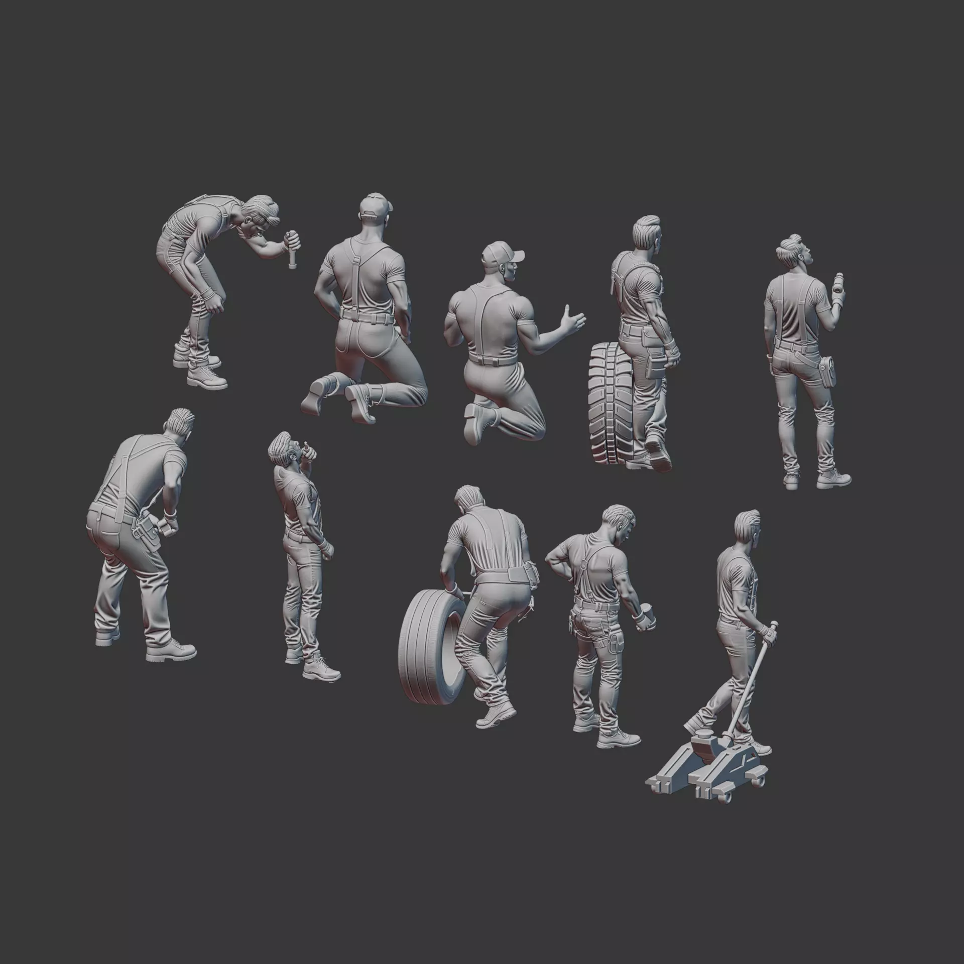 Garage car mechanic repair figure pack 2 3D print model_4