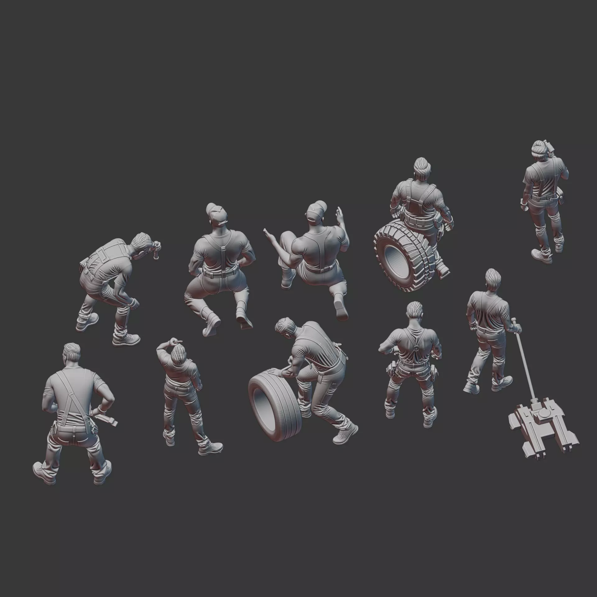 Garage car mechanic repair figure pack 2 3D print model_3