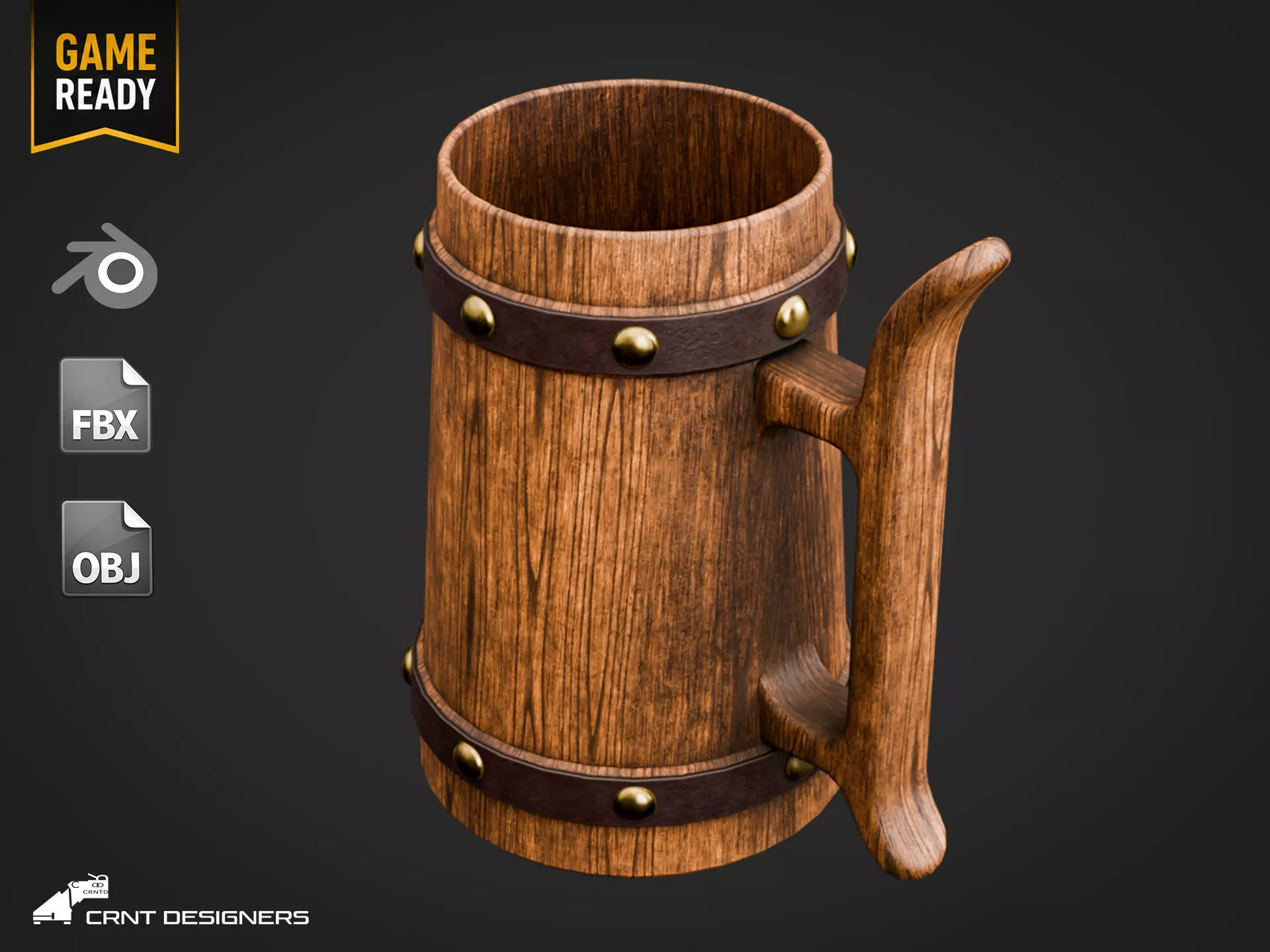 Viking Tankard - Medieval Wooden Beer Mug Low-poly 3D model