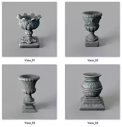 Classical Stone Garden Urn Set 4 in 1 Architectural Props 3D model