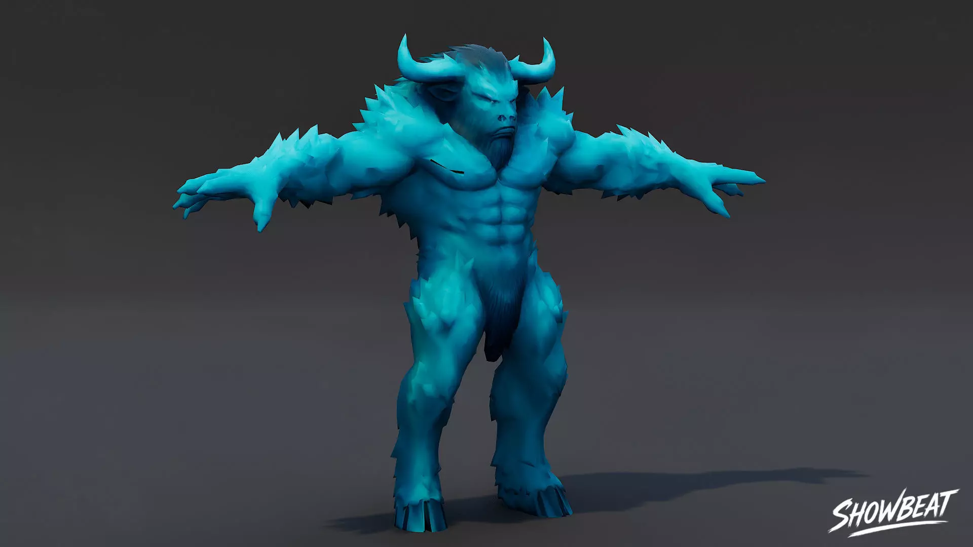 Ice Minotaur T-Pose Low-poly 3D model_2