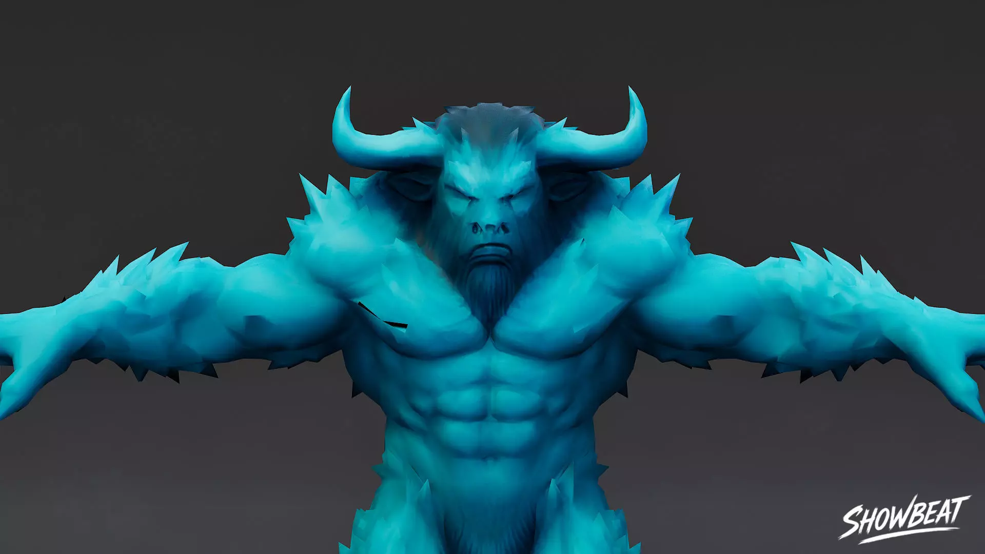 Ice Minotaur T-Pose Low-poly 3D model_4