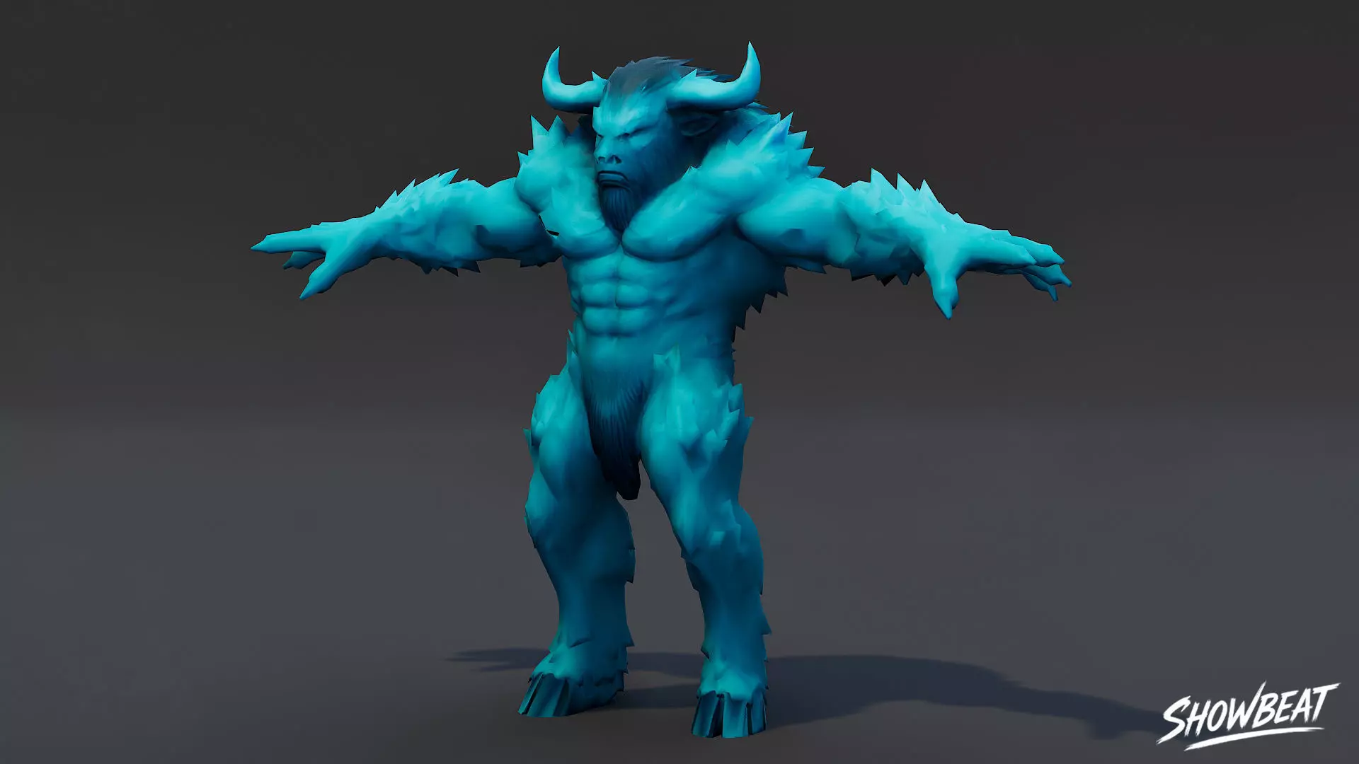 Ice Minotaur T-Pose Low-poly 3D model_1