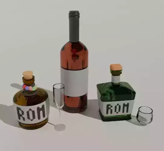 Rum Bottle Collection Stylized 3D Props