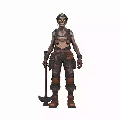 Detailed WoW Style Undead Female Miner with Pickaxe  3D Model