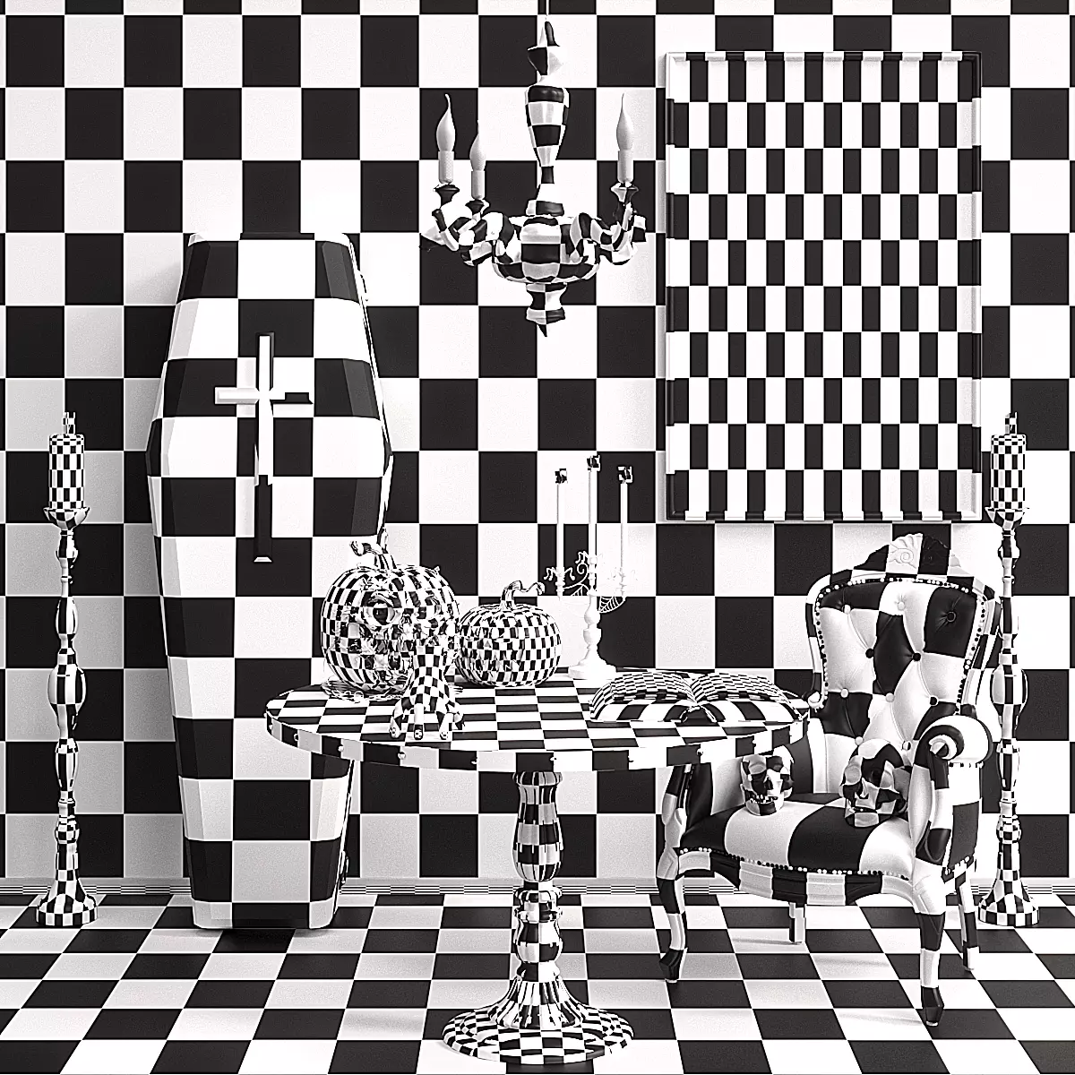 Decorative Halloween Set with Wednesday s Thing 3D model_6