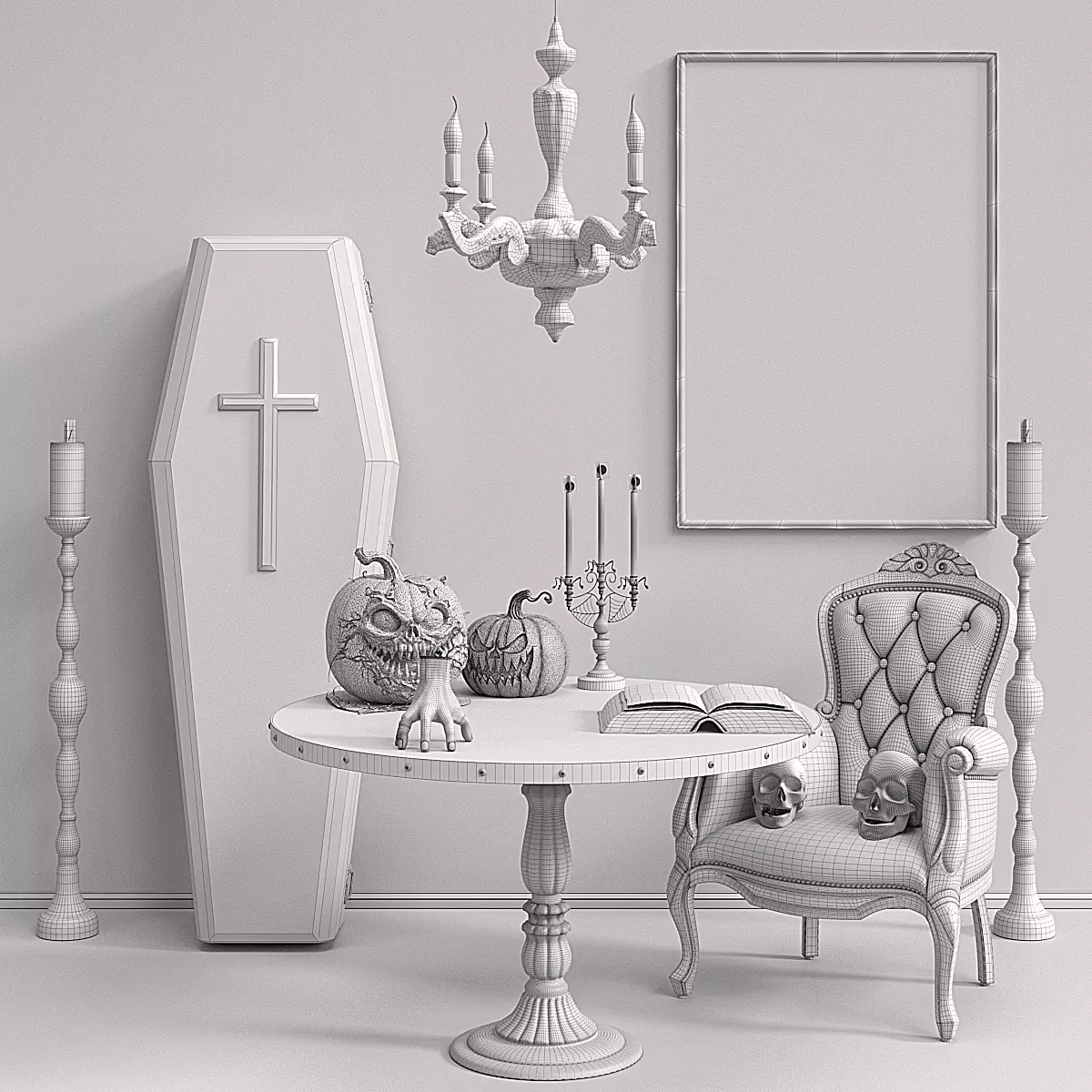 Decorative Halloween Set with Wednesday s Thing 3D model_5