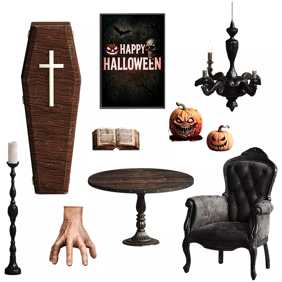Decorative Halloween Set with Wednesday s Thing 3D model_3