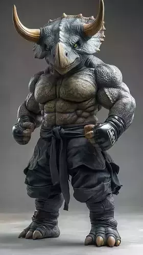 Muscular Triceratops Warrior Dinosaur Fighter Horns Boxing