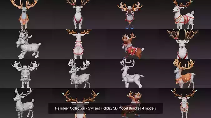 Reindeer Collection - Stylized Holiday 3D Model Bundle