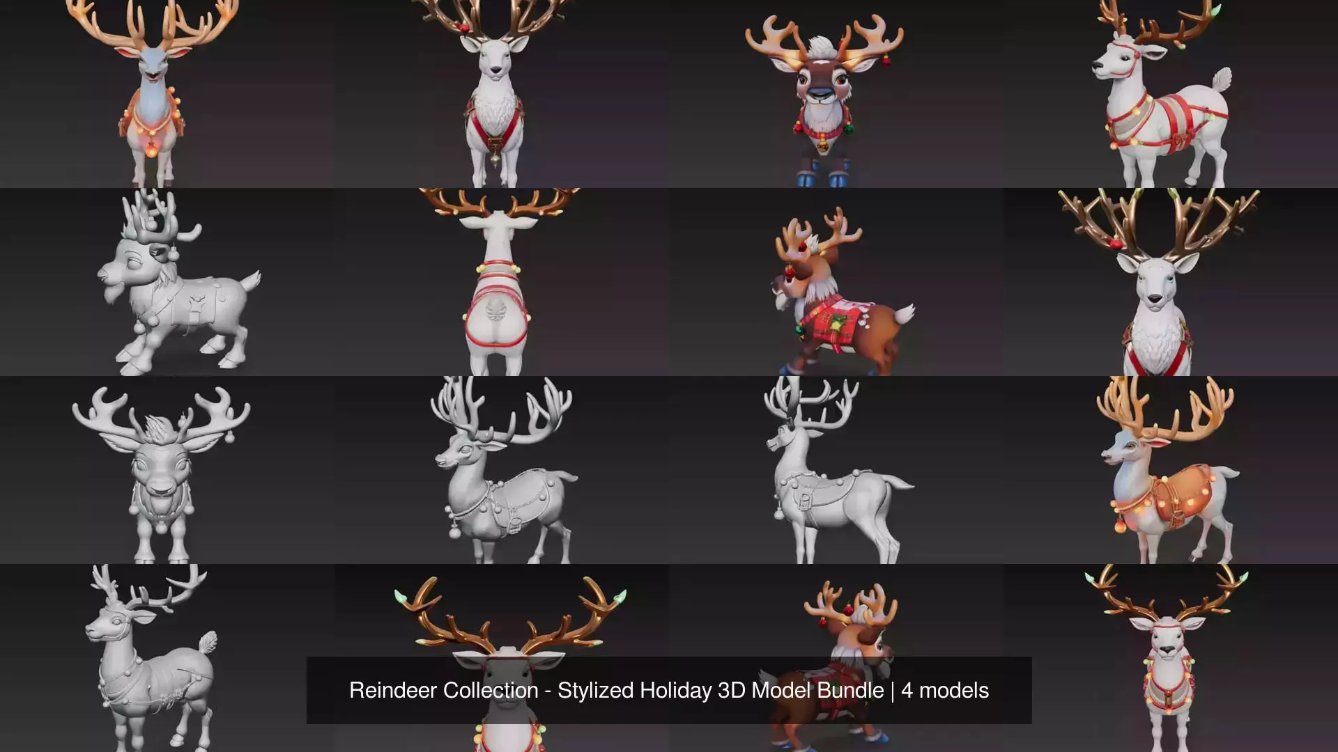 Reindeer Collection - Stylized Holiday 3D Model Bundle _1