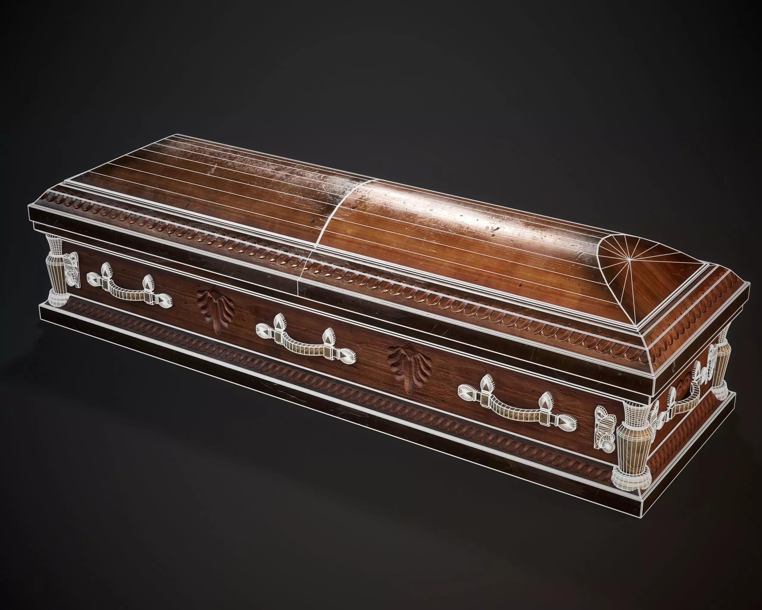Ornamental Oak Wooden Casket 1 Low-poly 3D model_5