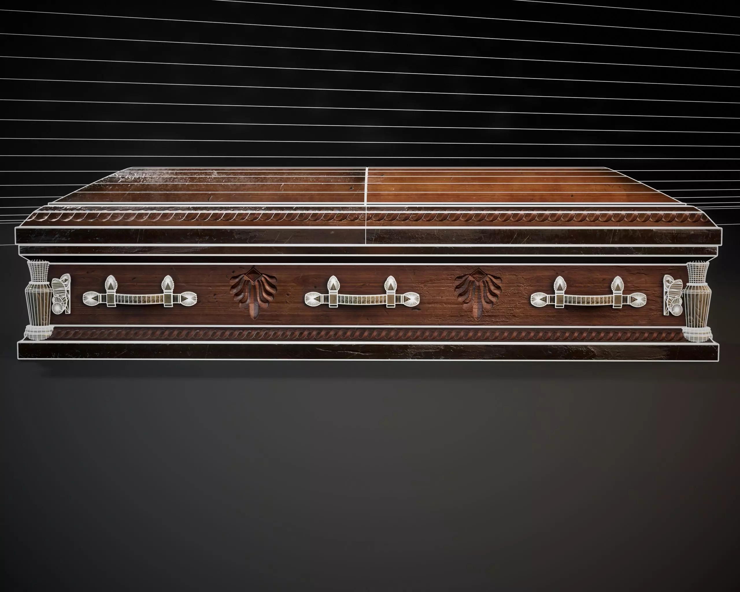 Ornamental Oak Wooden Casket 1 Low-poly 3D model_7