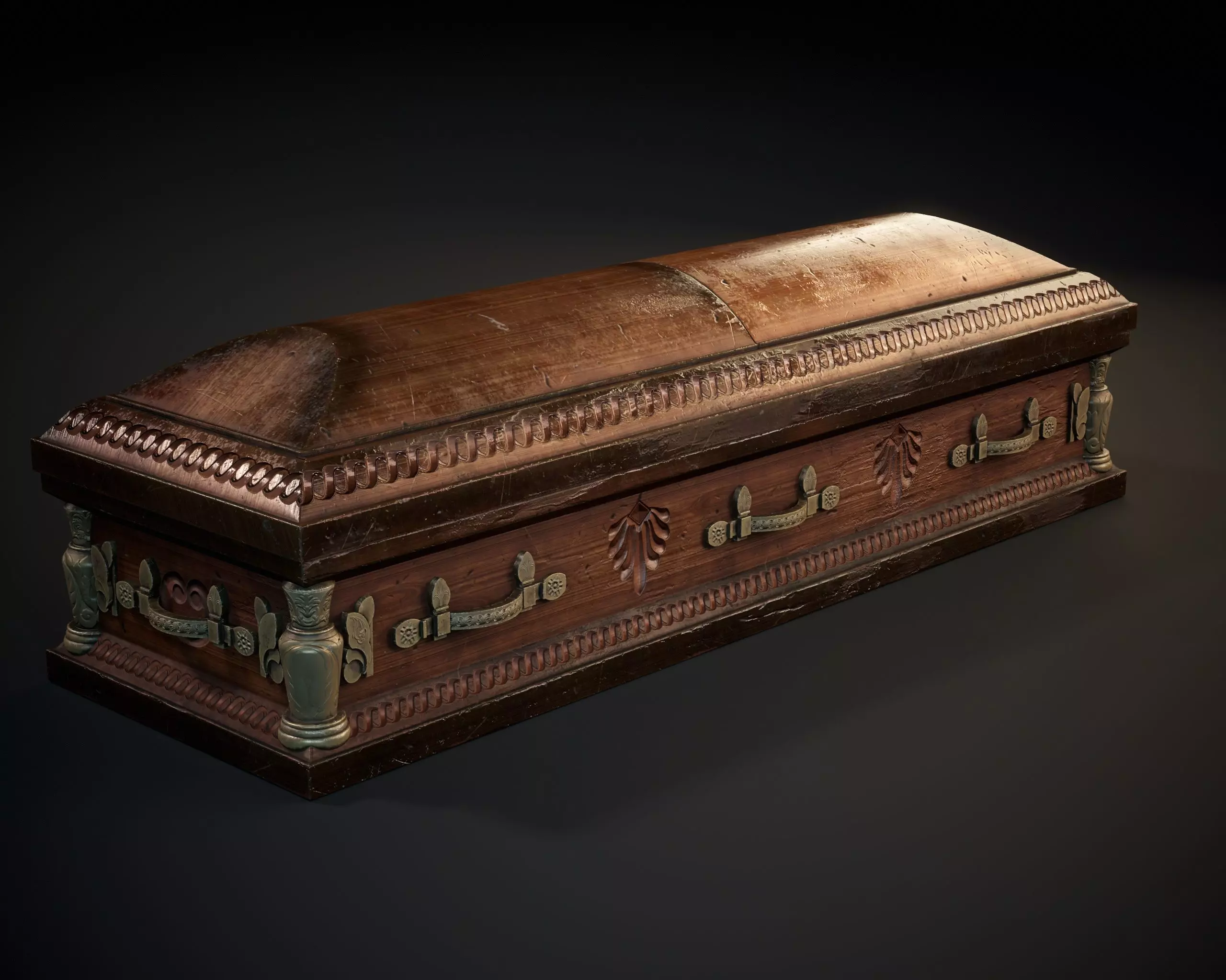 Ornamental Oak Wooden Casket 1 Low-poly 3D model_8