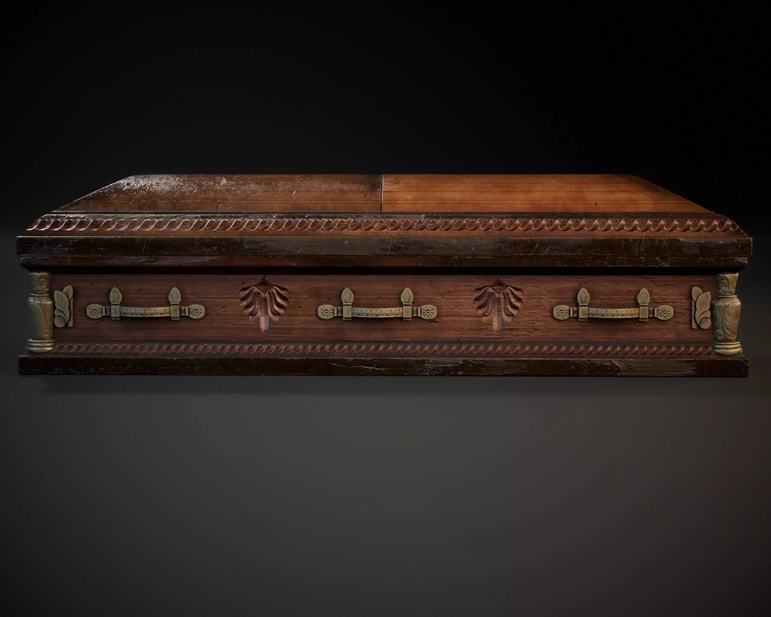 Ornamental Oak Wooden Casket 1 Low-poly 3D model_6