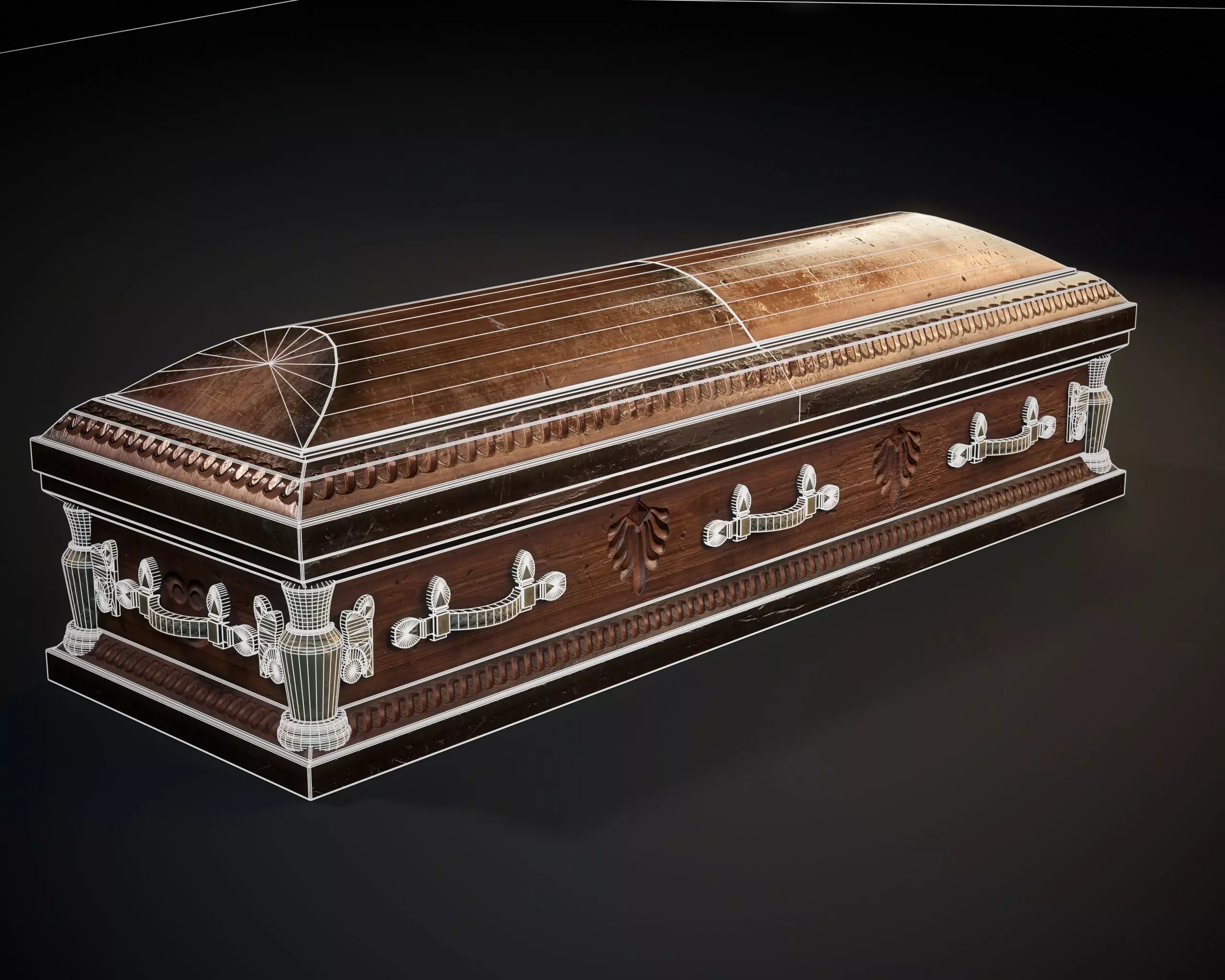 Ornamental Oak Wooden Casket 1 Low-poly 3D model_9