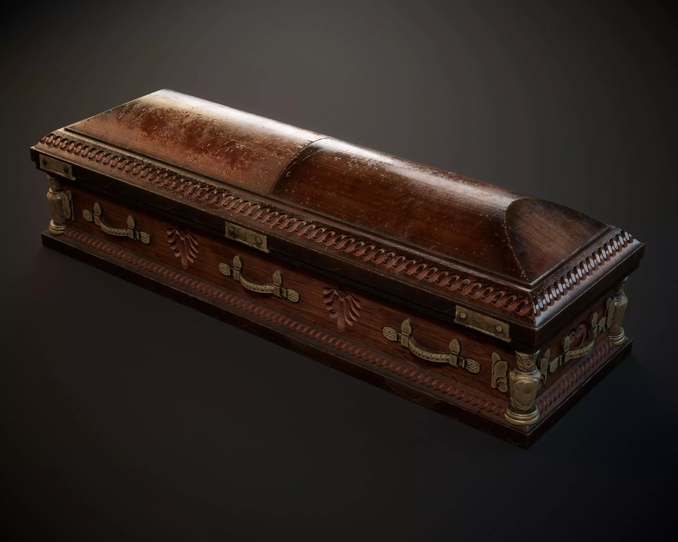 Ornamental Oak Wooden Casket 1 Low-poly 3D model_10