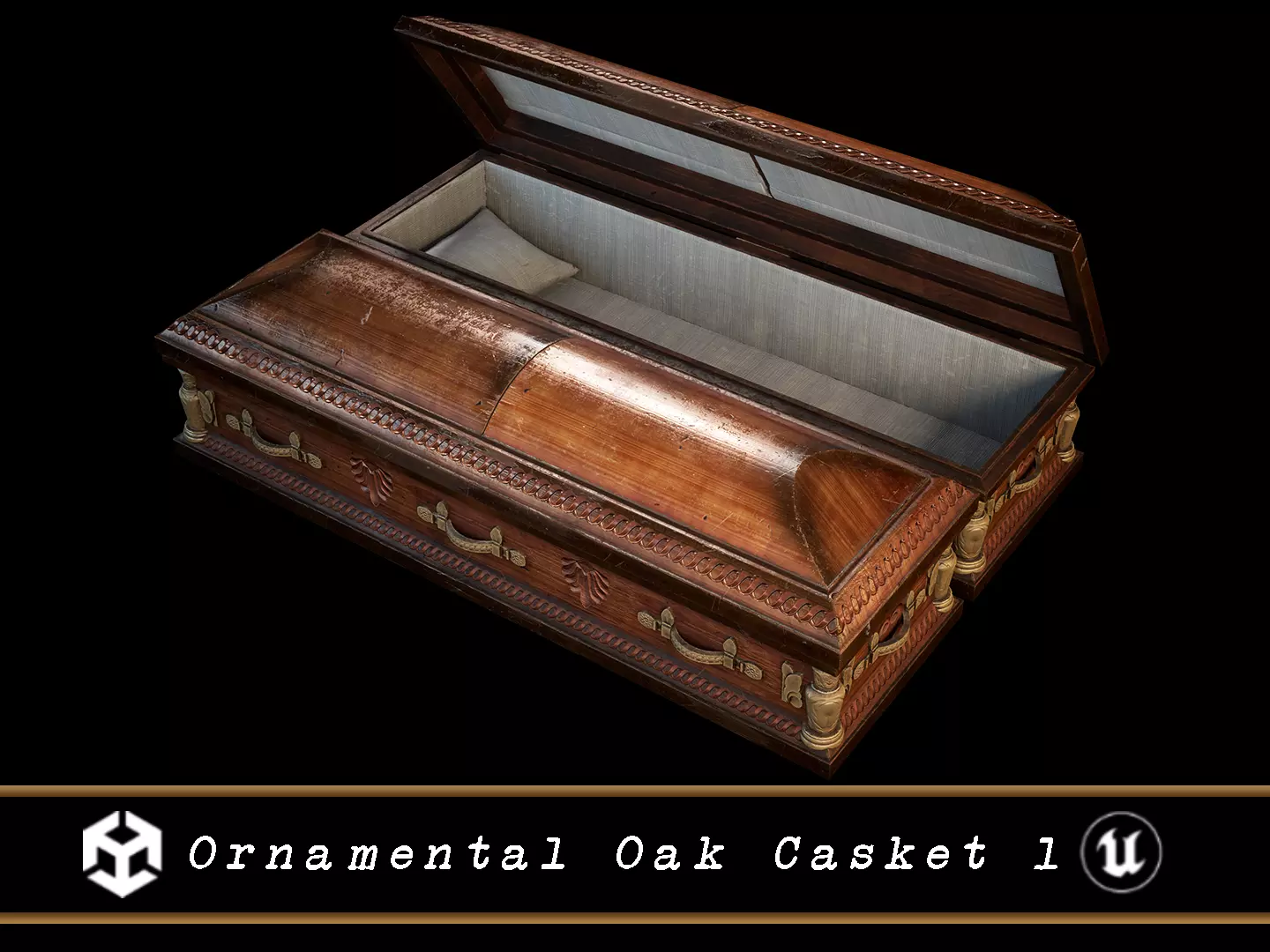 Ornamental Oak Wooden Casket 1 Low-poly 3D model_0