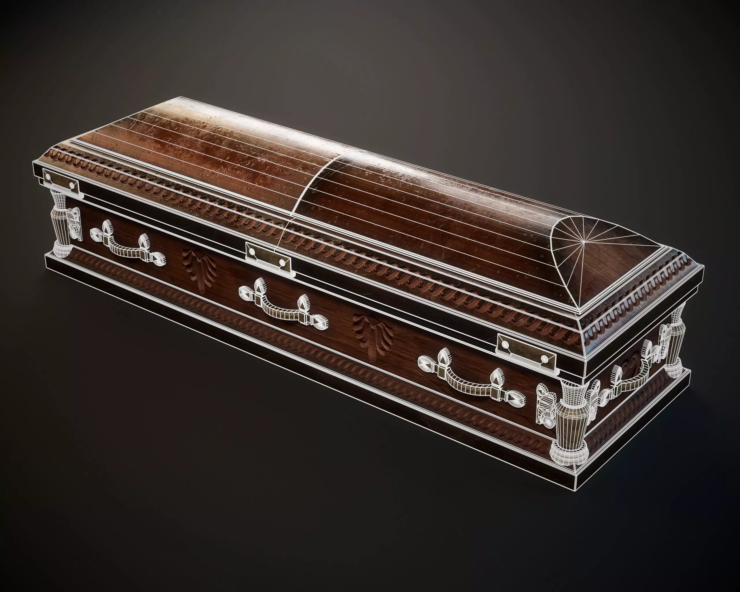 Ornamental Oak Wooden Casket 1 Low-poly 3D model_11