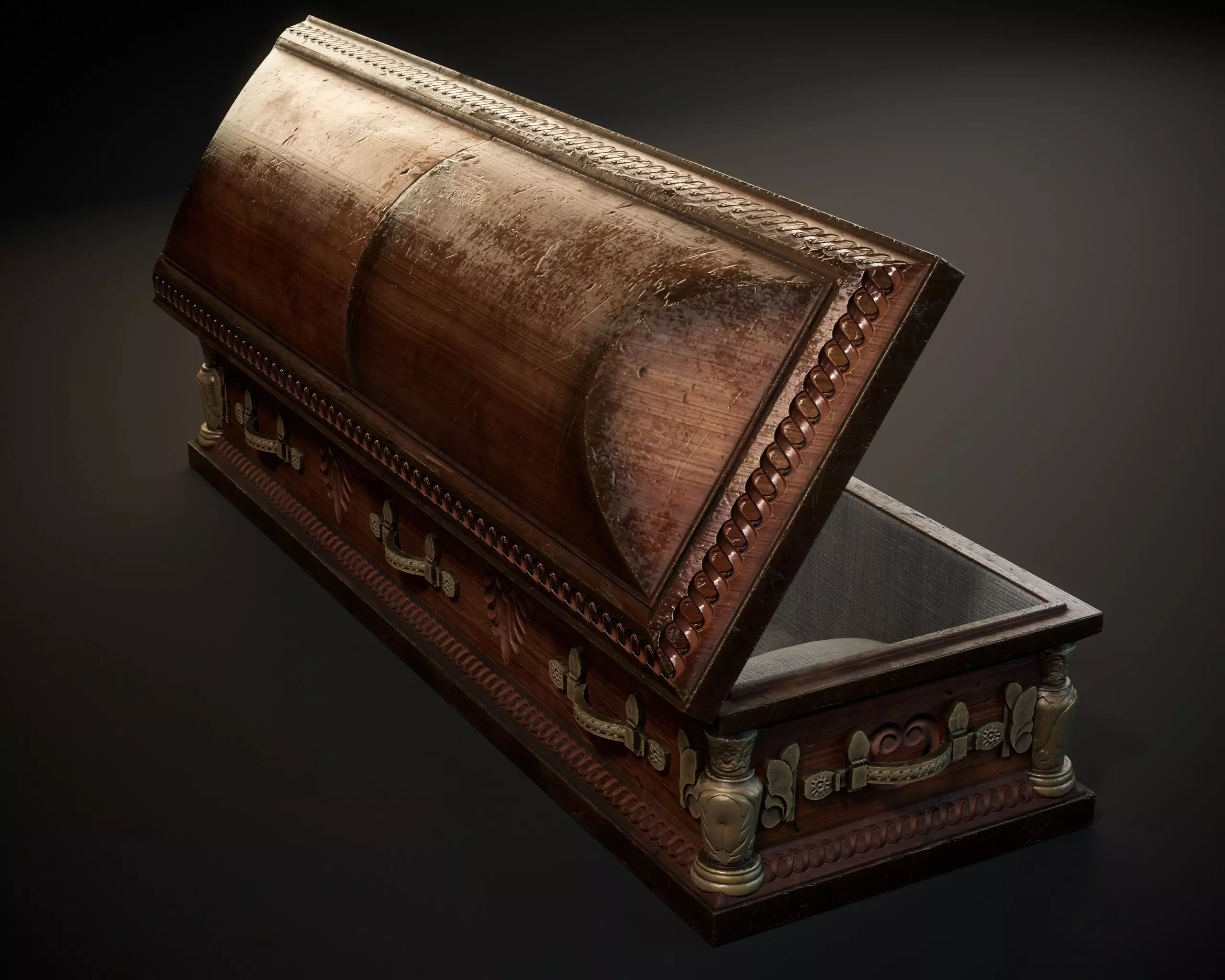 Ornamental Oak Wooden Casket 1 Low-poly 3D model_16